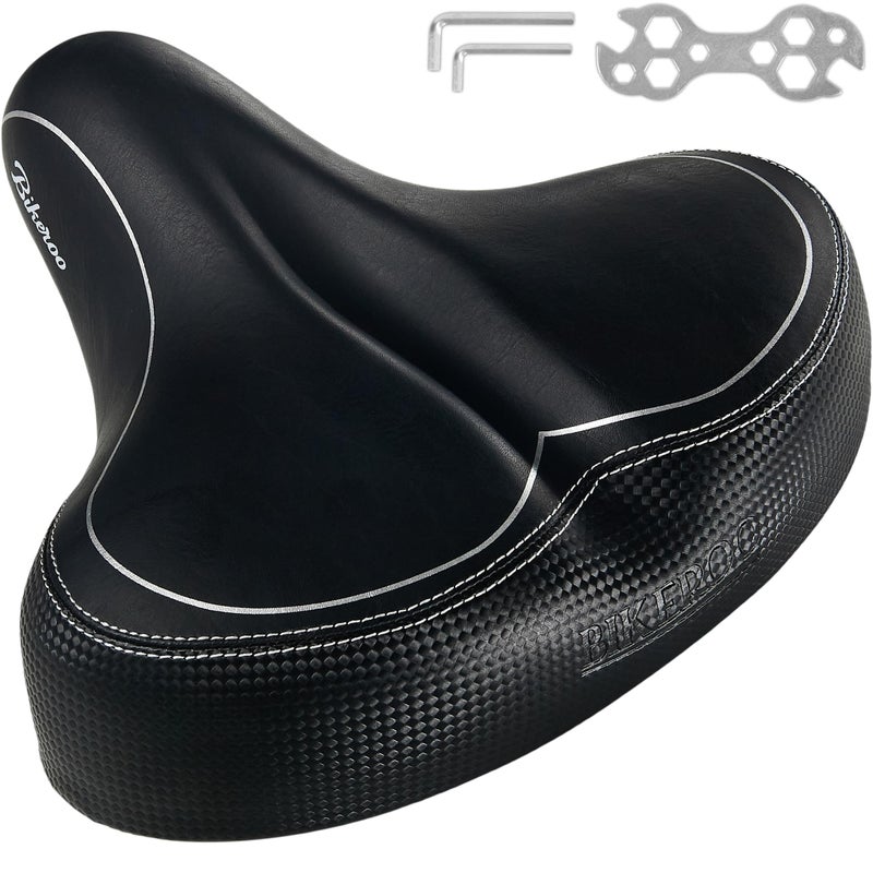 Bikeroo Oversized Bike Seat - Peloton Seat Cushion - Bicycle Saddle Replacement - Wide Cushioned Comfortable Seat for Men & Women - Compatible with Exercise  Road  and Stationary Bikes - Image 1